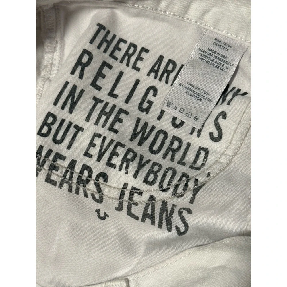 True Religion Ricky White Jeans 40 Relaxed Straight Flap Pocket 32 Inseam USA